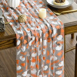 Amazon Namizni tekač jesenski s tiskom buč in listov oranžno terakota 70 x 300 cm poliestr spun tilasta gaza rustikalni boho dekoracija mize, (5000248202) Cene