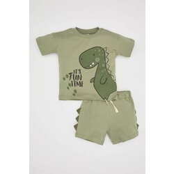 Defacto Baby Boy Dinosaur Printed Cotton 2 Piece T-Shirt Shorts Set Cene