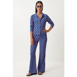Happiness İstanbul Women's Blue Pink Patterned Summer Woven Shirt and Trousers Set Cijene
