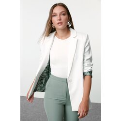 Trendyol White Regular Fit Patterned Lined Blazer Jacket Cene