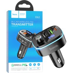 Hoco E62 brzi FM predajnik, auto punjač, ​​Bluetooth v5.0, 3xUSB, crni Cene