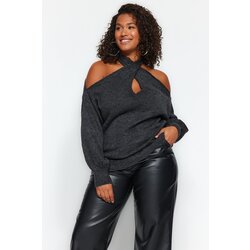 Trendyol Curve Anthracite Window/Cut Out Detailed Knitwear Sweater Cene
