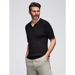 Ombre Men's buttonless polo shirt with open collar - black Cene