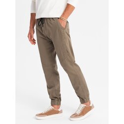 Ombre Men's knitted joggers with pleats - dark brown Cene