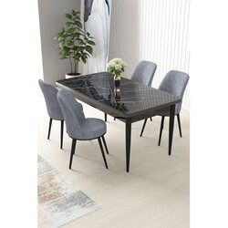 Hanah home nil - black marble, grey black marblegrey dining table & chairs set (5 pieces) Cene