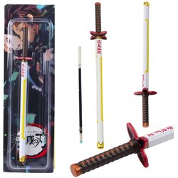 Katana Sword Anime kemijska olovka s metalnom crnom tintom, zamjenjivim punjenjem, bijelo-žuta Cene