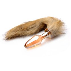 XR Brands TAILZ - Fox Tail Glass Anal Plug - Orange with Faux Fur Tail Cene