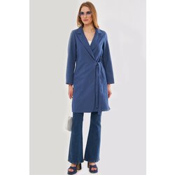 armonika Women's Dark Blue Tie Long Coat Cene