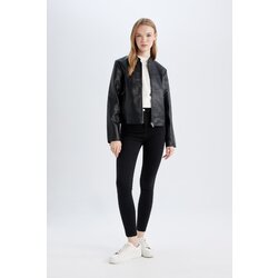 Defacto Regular Fit Zippered Pocket Black Faux Leather Jacket Cijene