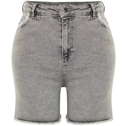Trendyol Curve Gray Pocket and Leg Tassel Detail Mini Denim Shorts Cene