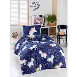 Magic unicorn dark bluewhiteyellowpinkorange single duvet cover set Cene