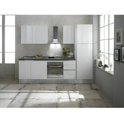 Marinelli Cucine Predsestavljena kuhinja Giulia (Širina: 275 cm, Bele barve, Z električnimi napravami, Videz delovne plošče: Marmorni videz, Splakovalnik levo) Cene
