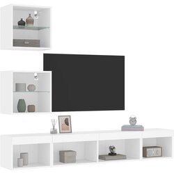 vidaXL 5-dijelni zidni TV elementi s LED bijeli od konstruiranog drva Cijene