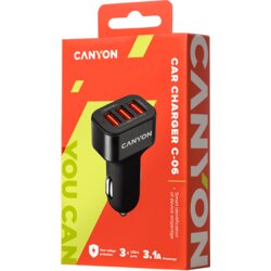 Canyon Mini 3 USB car adapter, Input 12V-24V, Output 5V-3.1A, black rubber coating+black metal ring (side with USB is in plastic) - CNE-CCA06B Cene