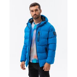 Ombre heavily insulated quilted men's jacket with raglan sleeves - blue Cene