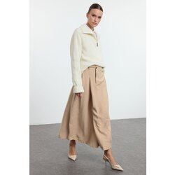 Trendyol Beige Flap Pocket Detailed Woven Skirt Cene