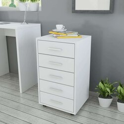 vidaXL Uredski ormarić sa kotačima i 5 ladica Bijeli Cijene
