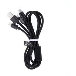 Maxlife 3in1 cable USB - Lightning + USB-C + microUSB 1,0 m 2,1A black nylon Cene