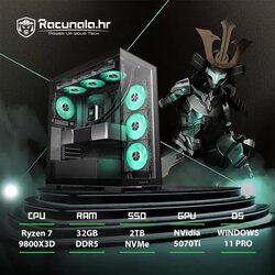 PPC Samurai Premium GamingPC R75070T (Ryzen 7 9800X3D, Liquid, 32GB DDR5, 2TB NVMe, RTX 5070Ti, BT, WiFi) Win11P Cene