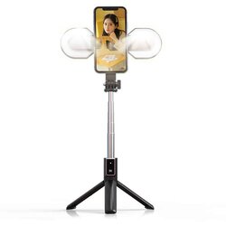 Selfie STICK MINI - S ODVOJIVIM BLUETOOTH DALJINSKIM UPRAVLJAČEM STATIVOM I 2 LED SVJETLA - P40S-M CRNI Cene