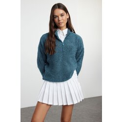 Trendyol Blue Boucle Yarn Zippered High Collar Knitwear Sweater Cijene