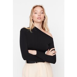 Trendyol black asymmetrical collar knitted body Cene