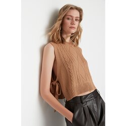 Trendyol Camel Side Tie Detailed Knitwear Sweater Cene