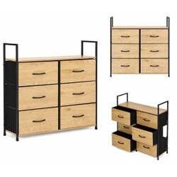 ModernHome GIC-C105-19 – Komoda s 6 platnenimi predali, kovinska konstrukcija, 87 × 24 × 80 cm, hrast/črna Cene