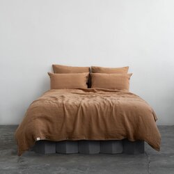 Linen Tales Smeđa lanena posteljina za bračni krevet 200x200 cm – Cene