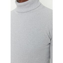 Trendyol Gray Men's Slim Fit Turtleneck Corduroy Knitted Sweater Cene