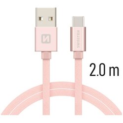 Swissten kabel USB/USB-C, platneni, 2m, rozo/zlatni Cene