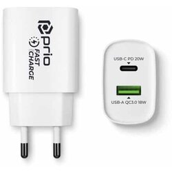 Prio Fast Charge zidni punjač 20W PD (USB C) + QC 3.0 (USB A) bijeli Cene