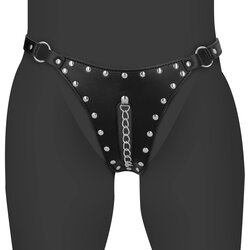 Ouch PU Leather Chastity Thong with Chain Detail Black Cene