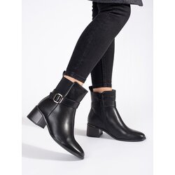 Shelvt Women's black ankle boots on a heel with a buckle Cene