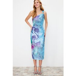 Trendyol Multi-Colored One-Sleeve Body-Fitting Accessory Detailed Tulle Flexible Knitted Midi Pencil Dress Cijene