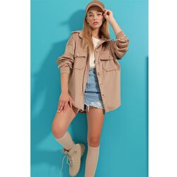 Trend Alaçatı Stili Women's Stone Velvet Cotton Double Pocket Oversize Jacket Shirt Cijene