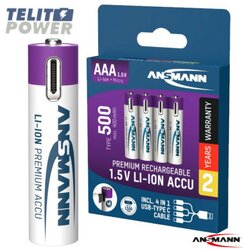 Ansmann punjiva Li-Ion 1.5V 500mAh AAA sa USB tip C ulazom za punjenje 4 komada ( 4201 ) Cene