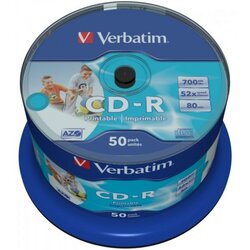 Verbatim CD-R 52x 700MB Full Surface White Printable, 50 kom Cene