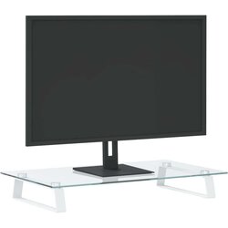 vidaXL Stojalo za monitor belo 60x35x8 cm kaljeno steklo in kovina Cene