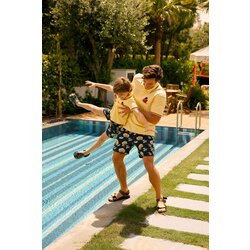 AC&Co / Altınyıldız Classics Boys' Navy Blue-Yellow Standard Fit Regular Fit, Quick Drying Patterned Kids' Swimwear Beach Shorts. Cene