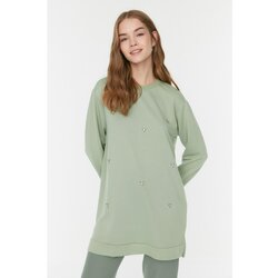 Trendyol Mint 100% Cotton Stone Embroidered Crew Neck Knitted Tunic Cene