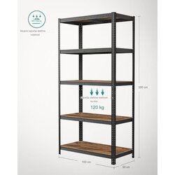 Songmics Polica 50 x 100 x 200 cm prirodno crna, GLR050B11 Cijene