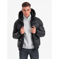 Ombre Men's warm puffer jacket with welts - black Cene