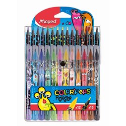 Maped Set Monster, flomasteri 12 kom + bezdrvne bojice 15 kom; etui Cene