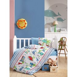 Dino v2 - blue bluewhiteredgreen ranforce baby quilt cover set Cene