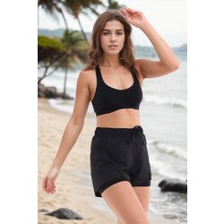 Dewberry 85389 Womens Swim Shorts with Inner Tights-BLACK Cene