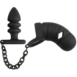 Black Velvets Cock Cage with Butt Plug Cene