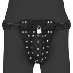 Ouch PU Leather Chastity Jock Black Cene