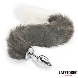 LateToBed BDSM Line ANALNI ČEP Fox Tail Gray & White Cene
