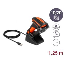 Delock Industrial Barcode Scanner 1D and 2D for 2.4 GHz or Bluetooth with inductive charging station Cene
